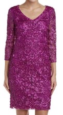 SUE WONG 0 Pink Purple Magenta Beaded Embroidered Dress