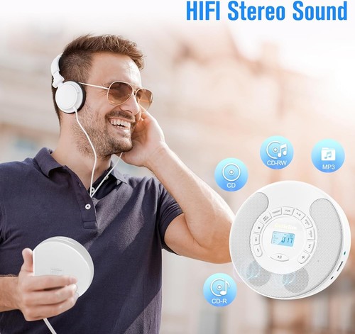 Portable CD Player with Bluetooth - Rechargeable Walkman for Car - Built-in Spea - Picture 3 of 7
