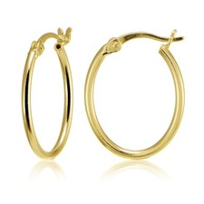 Yellow Gold Flash 925 Silver High Polished Dainty Small Oval 20mm Hoop Earrings