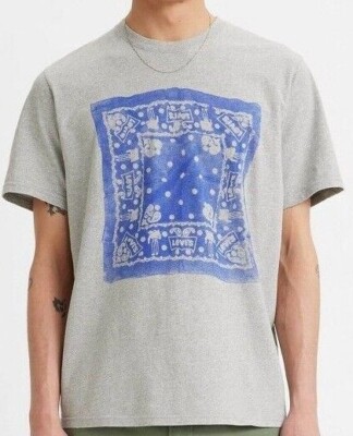 Levi's Men's Bandana Print Short Sleeve T-Shirt Light Gray Cotton