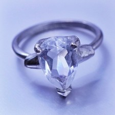 Size 7, vintage Sterling 925 silver engagement ring with teardrop Cz