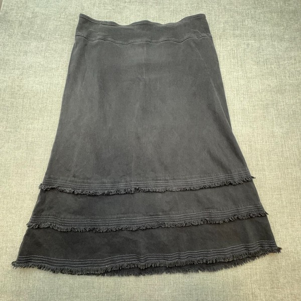 Lavender Road Skirt 20 Womens Charcoal Grey Tiered Midi Raw Hem Boho Cottagecore