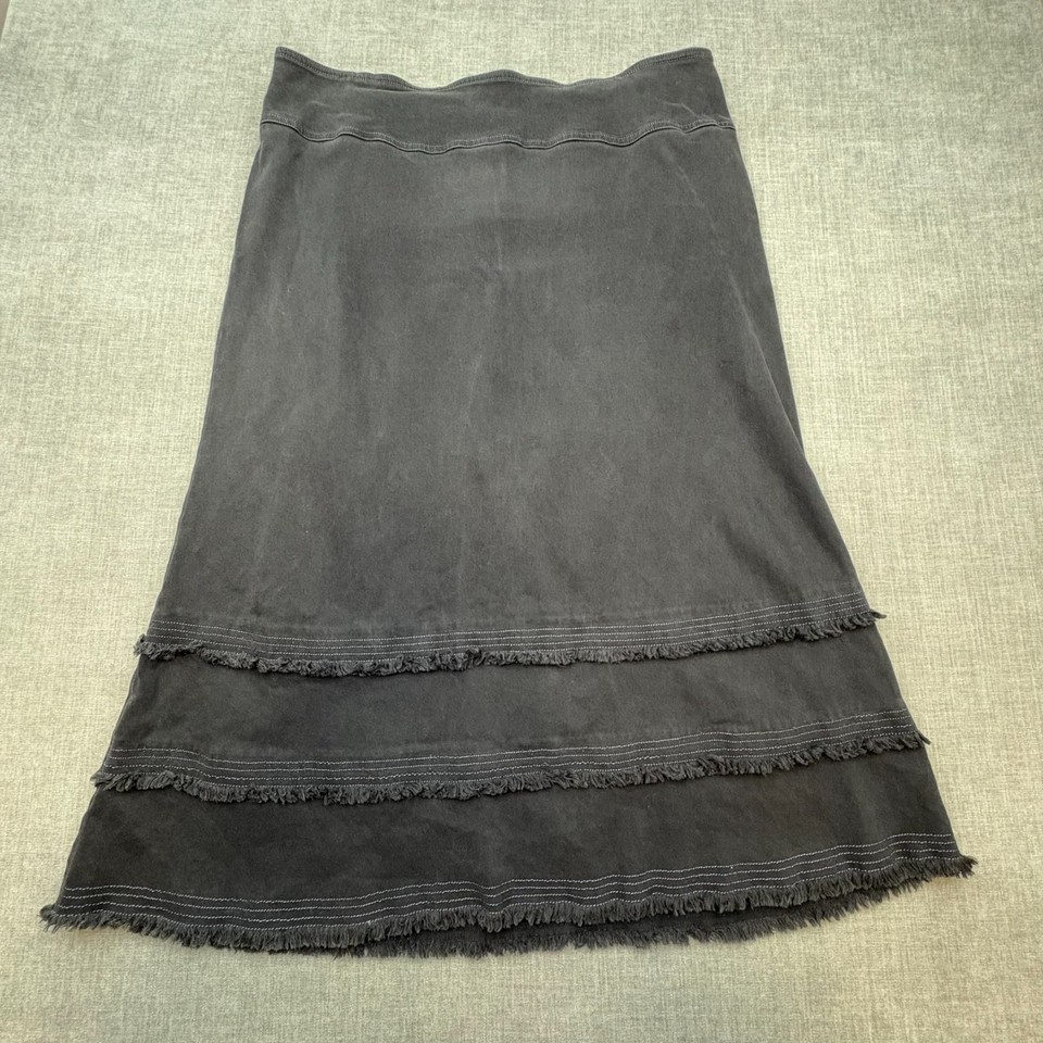 Lavender Road Skirt 20 Womens Charcoal Grey Tiered Midi Raw Hem Boho Cottagecore