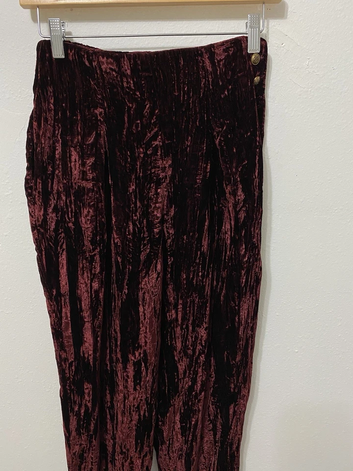 Vintage Women's S Crush Velvet Tapered Ankle Maroon Pants Goth Y2K Hippy Rare - Image 2 of 4