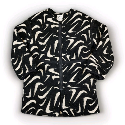 NEW Nike Womens Swoosh Loose Fit High-Pile Jacket Medium Black White  FV8025-010