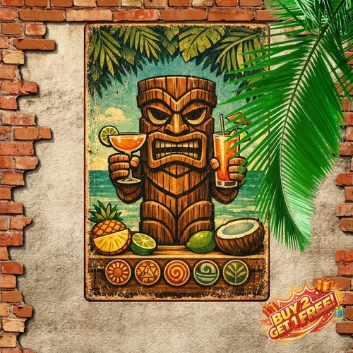 Tiki Time Vintage Tin Metal Sign 8x12 Perfect for Home Bars Cafes