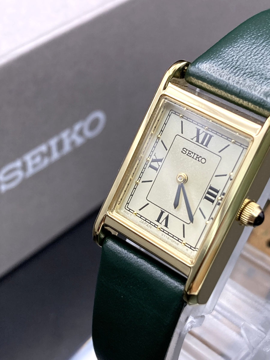 セイコー V115-0DA0 ソーラー 腕時計 ゴールド即時発送 N Mint+W/Box] SEIKO Solar V115-0DA0 Women's Watch Tank Gold Quartz