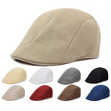 Mens Womens Cotton Linen Newsboy Cap Beret Ha...