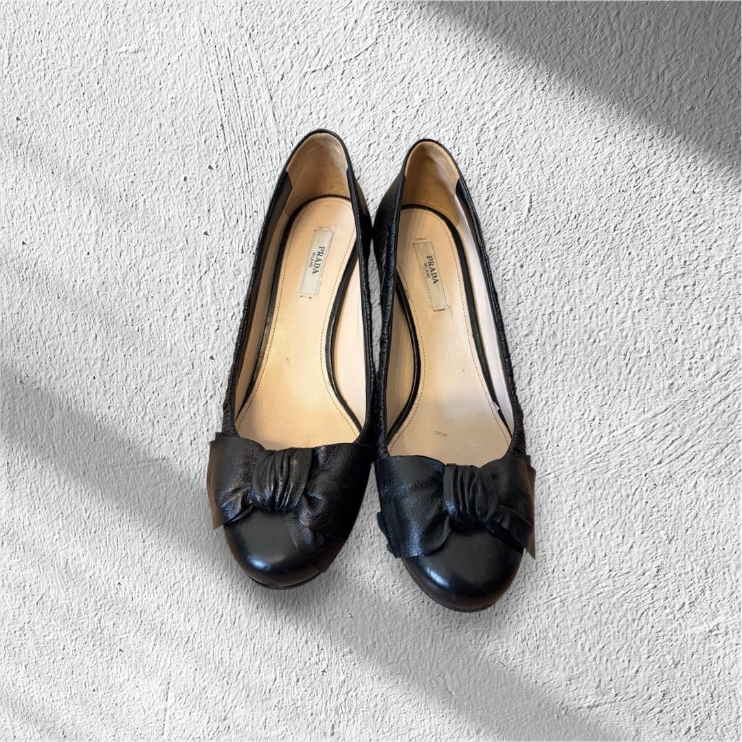 PRADA Women's Pumps With RibbonSize:35/JP:22 Leather Black 135135K Authentic