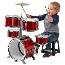 Rockstar Junior Drum Kit Rosso 7 Pezzi Batteria Bambini Principianti con Sgabello