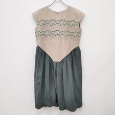 mina perhonen flower step ys3708 cotton silk dress Beige green 4-0509S  