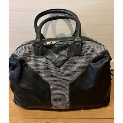 [Exc+5 wz/Dust bag] Yves Saint Laurent Easy Lock Studs Black Leather Boston Bag