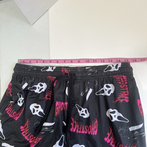 Ghost Face Black Pajama Sleep Pants Size M Spellout Drawstring - Picture 9 of 12