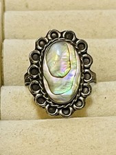 VTG SOUTHWEST 925 Sterling Silver Mexico Mother of Pearl Seashell Abalone Ring 6