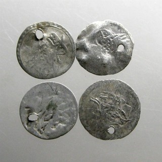 LOT OF 4 SILVER AKCE OTTOMAN EMPIRE___17th 19th Centuries___HOLED WEDDING COINS