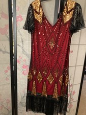 Roaring 20s/Flapper/Gatsby/Art Deco Dress Size XL/XXL Red w/Gold Sequins, Fringe
