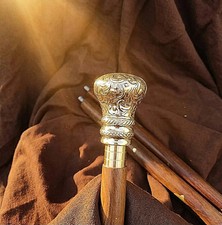 Handcrafted Wooden Walking Stick, Ornate Brass Handle, 3-Piece Folding Cane