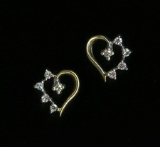 New 14K .92 Gram 8mm Solid Yellow Gold Round Natural Diamond Heart Earrings UO