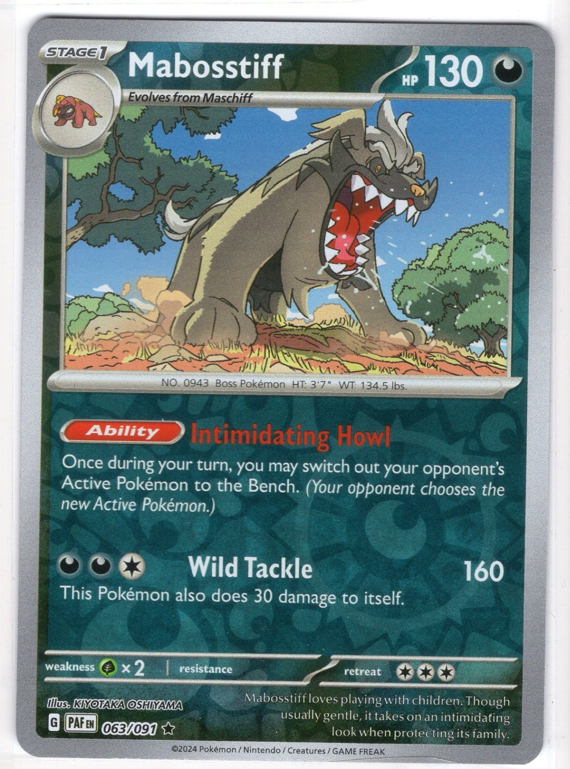 Pokemon Mabosstiff - Reverse Holo Rare SV: Paldean Fates 063/091 NM