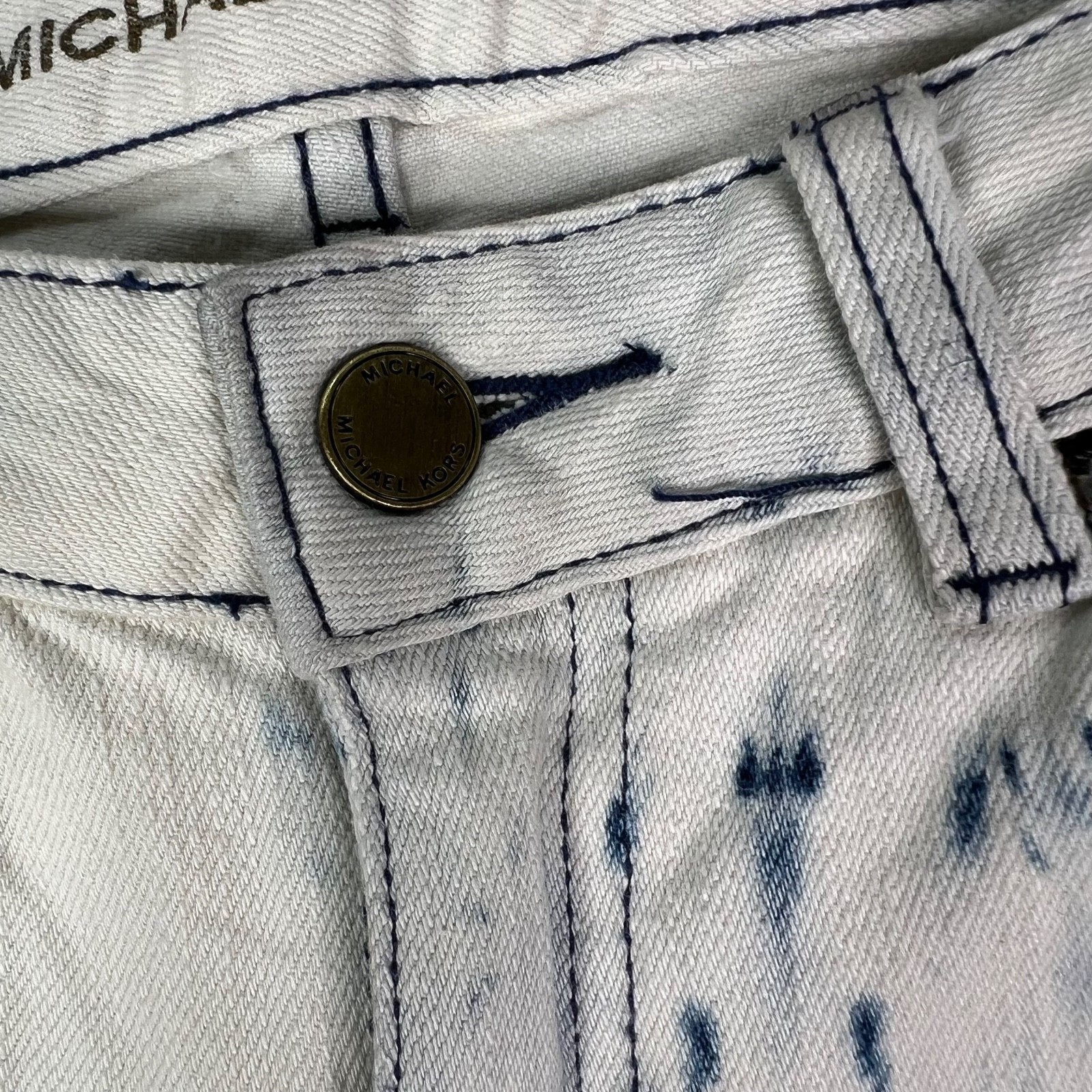 Michael Kors Tie Dye Flare Jeans Women’s 27 Blue White Boho Retro 70s High Rise thumbnail 7