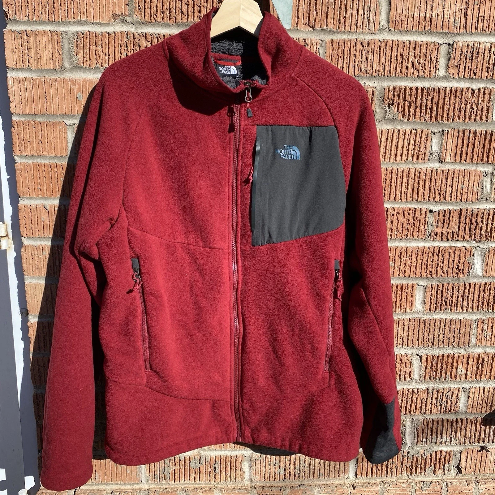 The North Face Jacket Mens Medium Red Grizzly Fleece Full Zip Polartec Outdoor