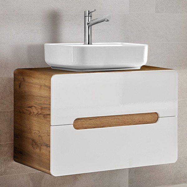 BadmöBel Set Weiß Eiche Waschtisch-Unterschrank Keramik Waschbecken GäSte Bad Wc-image