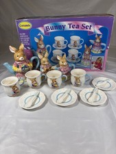 Easter Bunny Vintage Tea SET BATTAT Complete Box Ceramic 1998 Toys R Us New Rare
