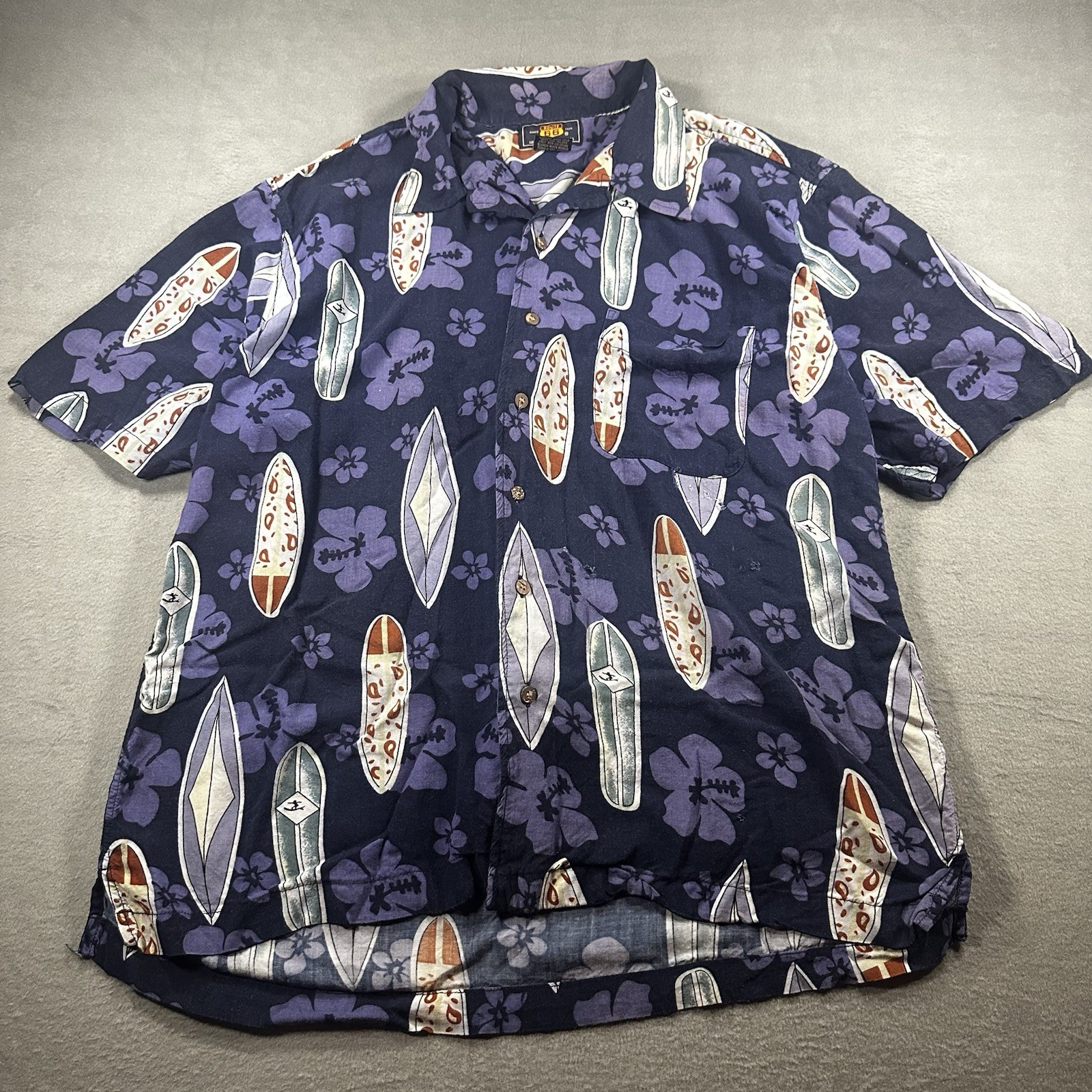 Vintage Route 66 Men's L Large Blue Hawaiian Style Short Sleeve Button-Up Shirt