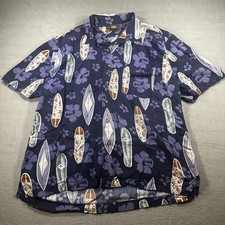 Vintage Route 66 Men's L Large Blue Hawaiian Style Short Sleeve Button-Up Shirt