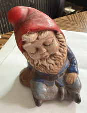 Garden Gnome Dwarf Hand Painted Ceramic Statu...