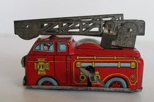 Vintage 1950's Tin Lithograph Yone Fire Truck Wind Up Toy, Japan