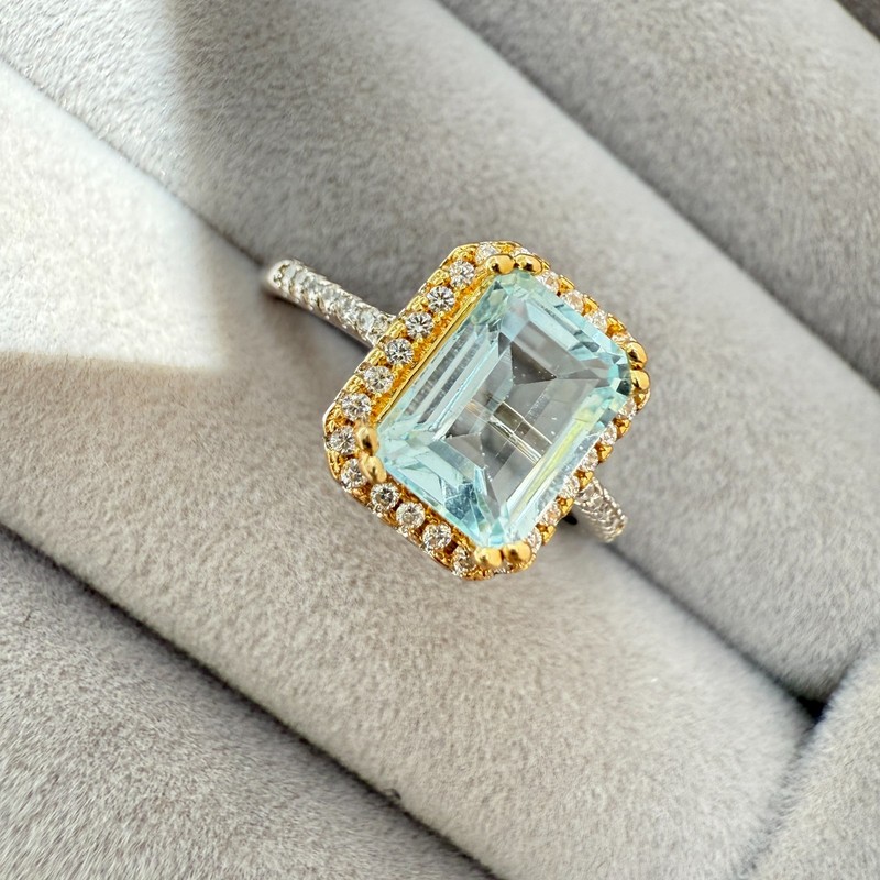 925 Sterling Silver Ring Blue 8x6mm Natural Topaz Gemstone Zircon Bridal Jewelry