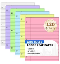 120 Sheets Loose Leaf Binder Paper 6Color Wide Ruled 8x10.5 Notebook Paper