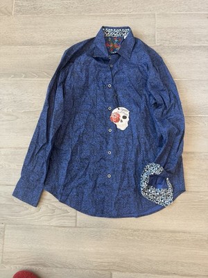 NWT Robert Graham Blue Armstrong Geometric Floral Button Down Shirt Men s Size M