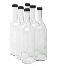 750Ml Clear Glass Bordeaux Wine Bottle Flat-Bottomed Screw-Top Finish - with ...