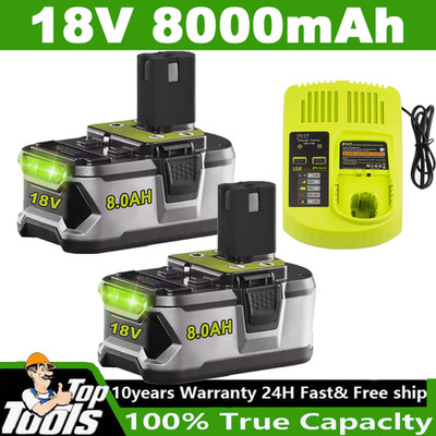 18V 8.0Ah Akku für RYOBI One Plus Lithium RB18L50 P108 P109 Batterie/ Ladegerät