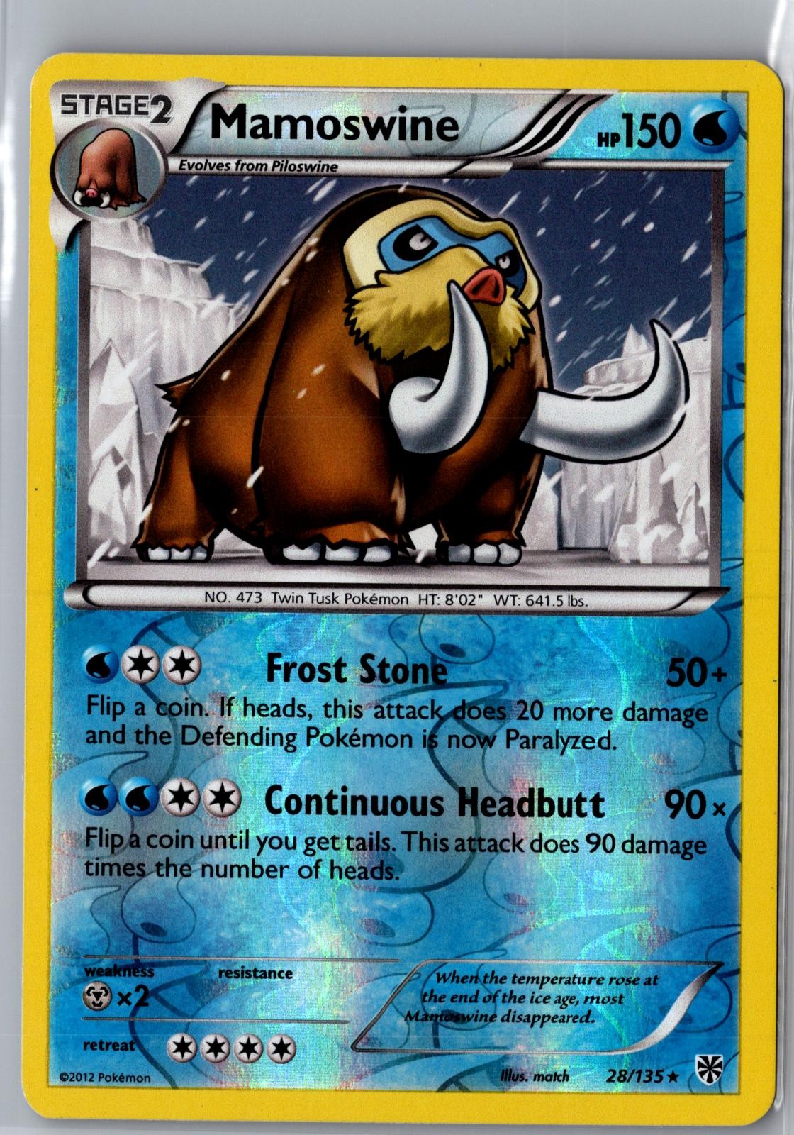 Mamoswine 28/135 Rare Plasma Storm Pokemon Reverse Holo Near Mint