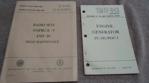 Military WW2/ Korea PU-181 Generator & PRC8-9 Radio set manuals Vintage Original