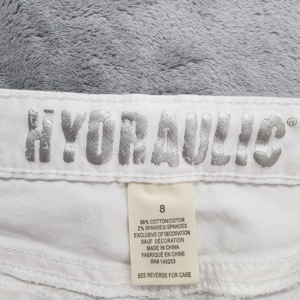 Гидравлические шорты женские 8 белые с заниженной талией эластичные на пуговицах с заклепками карманами - Изображение 4 из 4