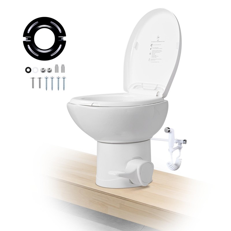 AplusChoice Low Profile Camper Toilet Porcelain Enamel Gravity Flush Bidet Spray