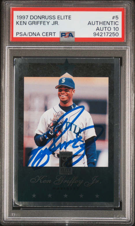 1997 Donruss Elite Ken Griffey, Jr HOF Signed Baseball Card PSA/DNA Certified 10