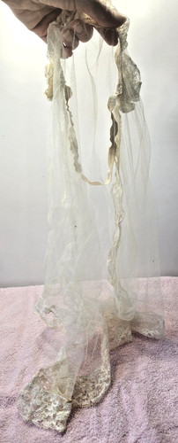 CHILDS VINTAGE VEIL 25" LONG HEADBAND STYLE ELASTIC LACE TRIM CREAM OFF WHITE
