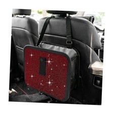 Bling Car Trash Can with Rhinestone, Sparkling Foldable Auto Garbage Red