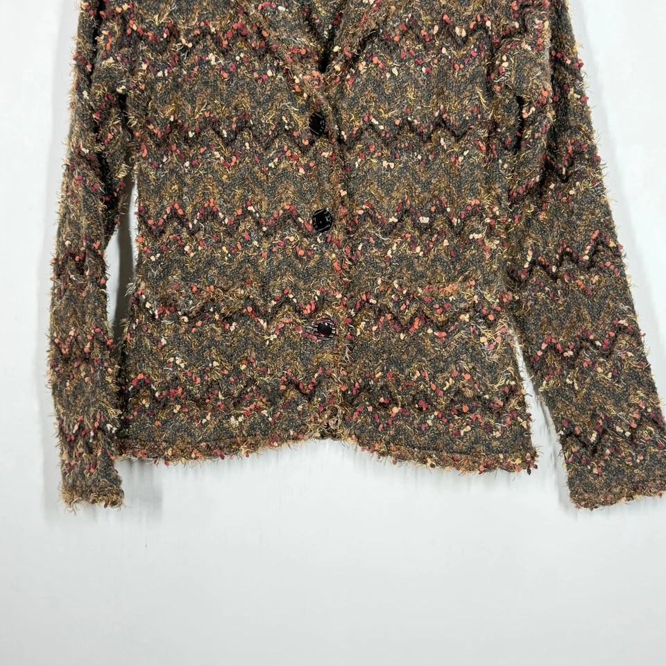 Tweeds Boucle Blazer Size Medium Brown Chevron Wool Blend Textured Career Jacket - Image 4 of 4