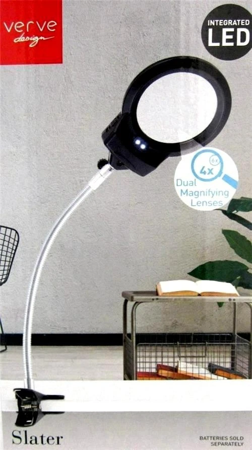 Dual 4x-6x Magnifying Glass Reading Light w LED Lights Flexible Gooseneck Clamp - Image 2 of 4