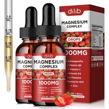 Triple Magnesium Complex Liquid Drops: Glycinate, Citrate, Ashwagandha, CoQ10, V