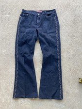 VTG COS Jeans Jeans Womens 32x31 16 Blue Flared Embroidered Rhinestone Denim