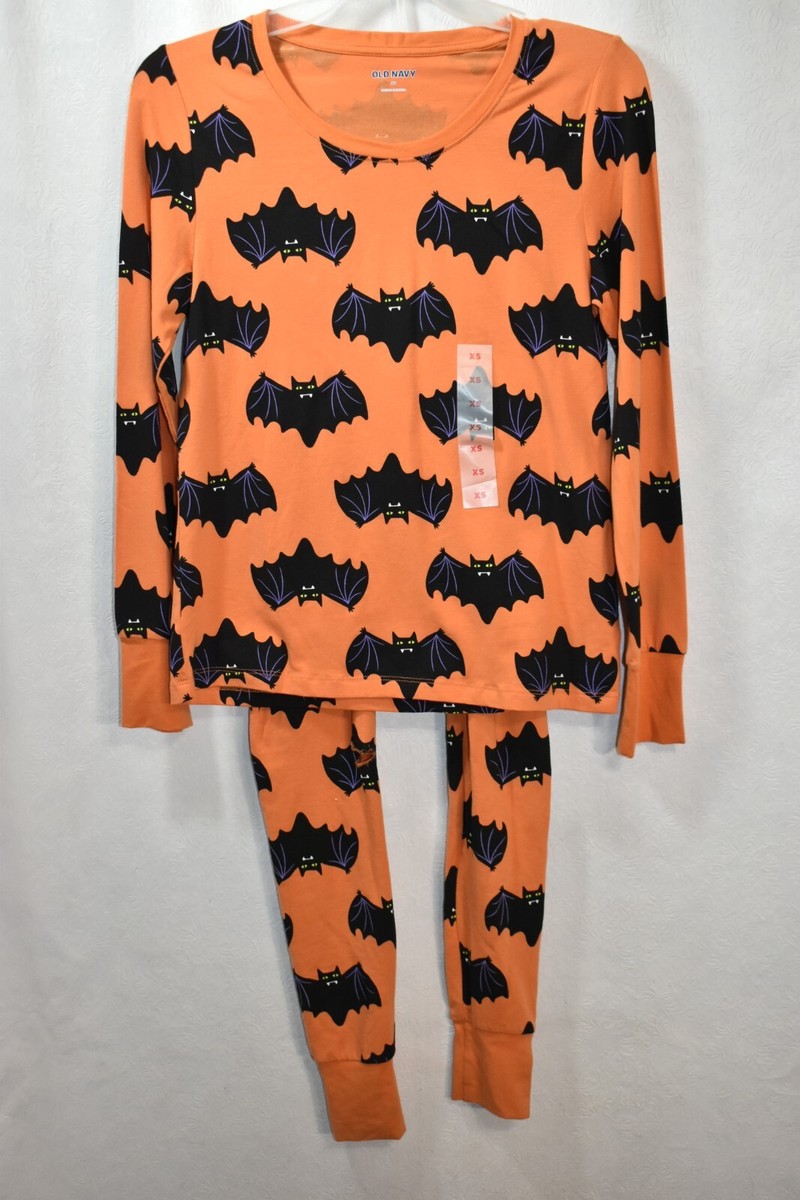 Old Navy Pajamas Halloween Orange Bats Size XS Women's