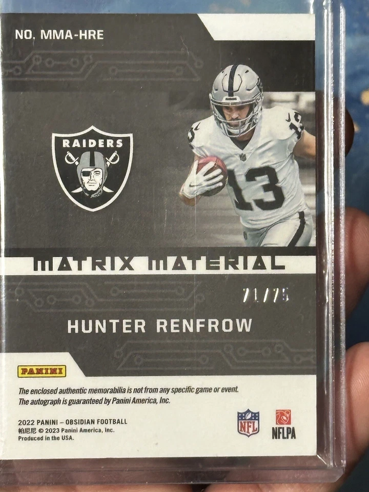 HUNTER RENFROW 2022 OBSIDIAN FOOTBALL MATRIX MATERIAL AUTO /75 LAS VEGAS RAIDERS - Image 4 of 4
