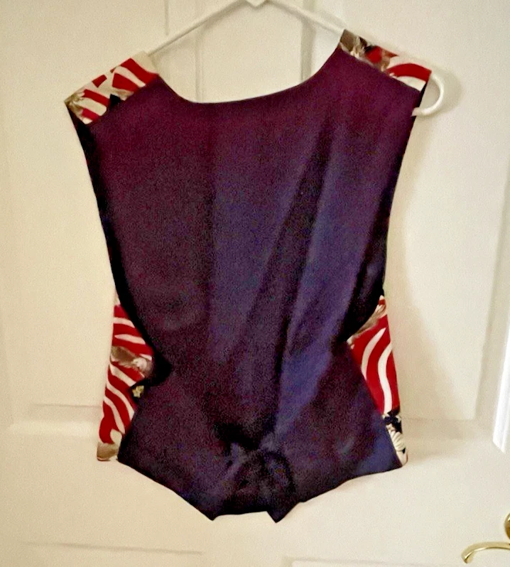 Vintage Vest American Flag Patriotic 4th of July Cotton Front Satin Back Tie XL - Image 2 of 4